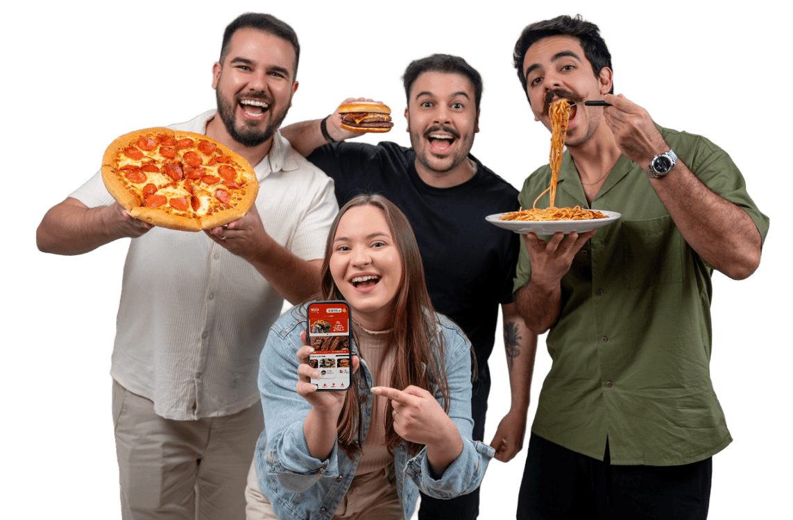 Pessoas felizes com pratos
