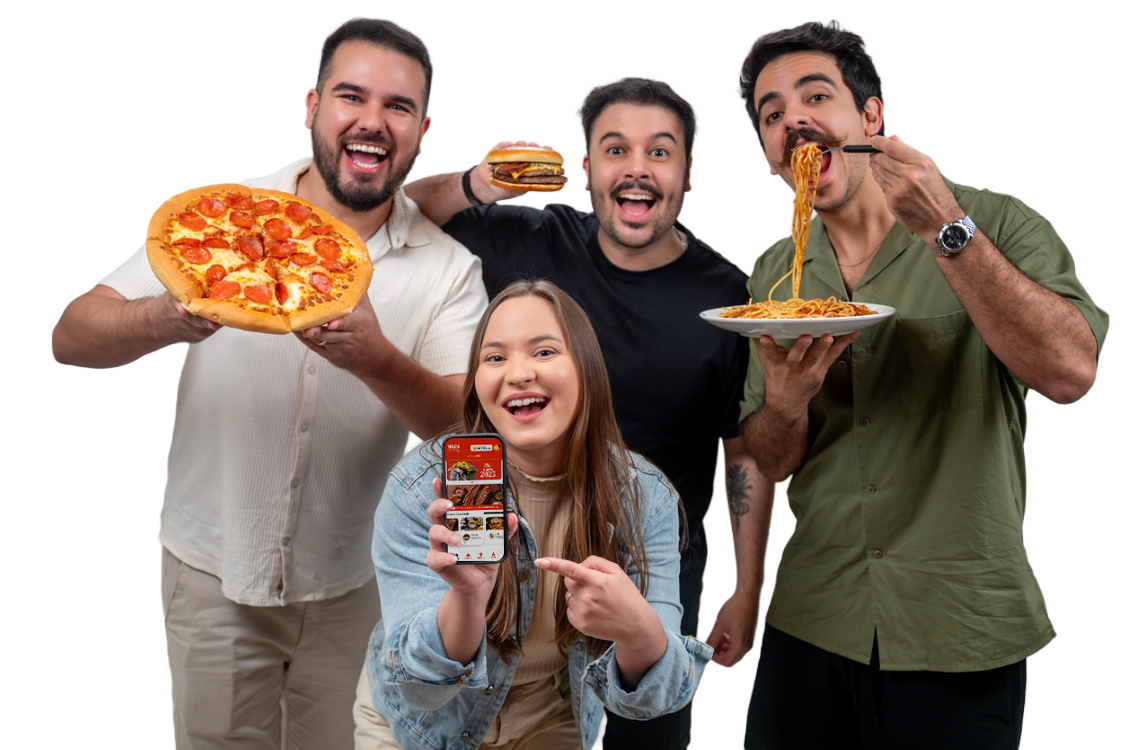Pessoas felizes com pratos